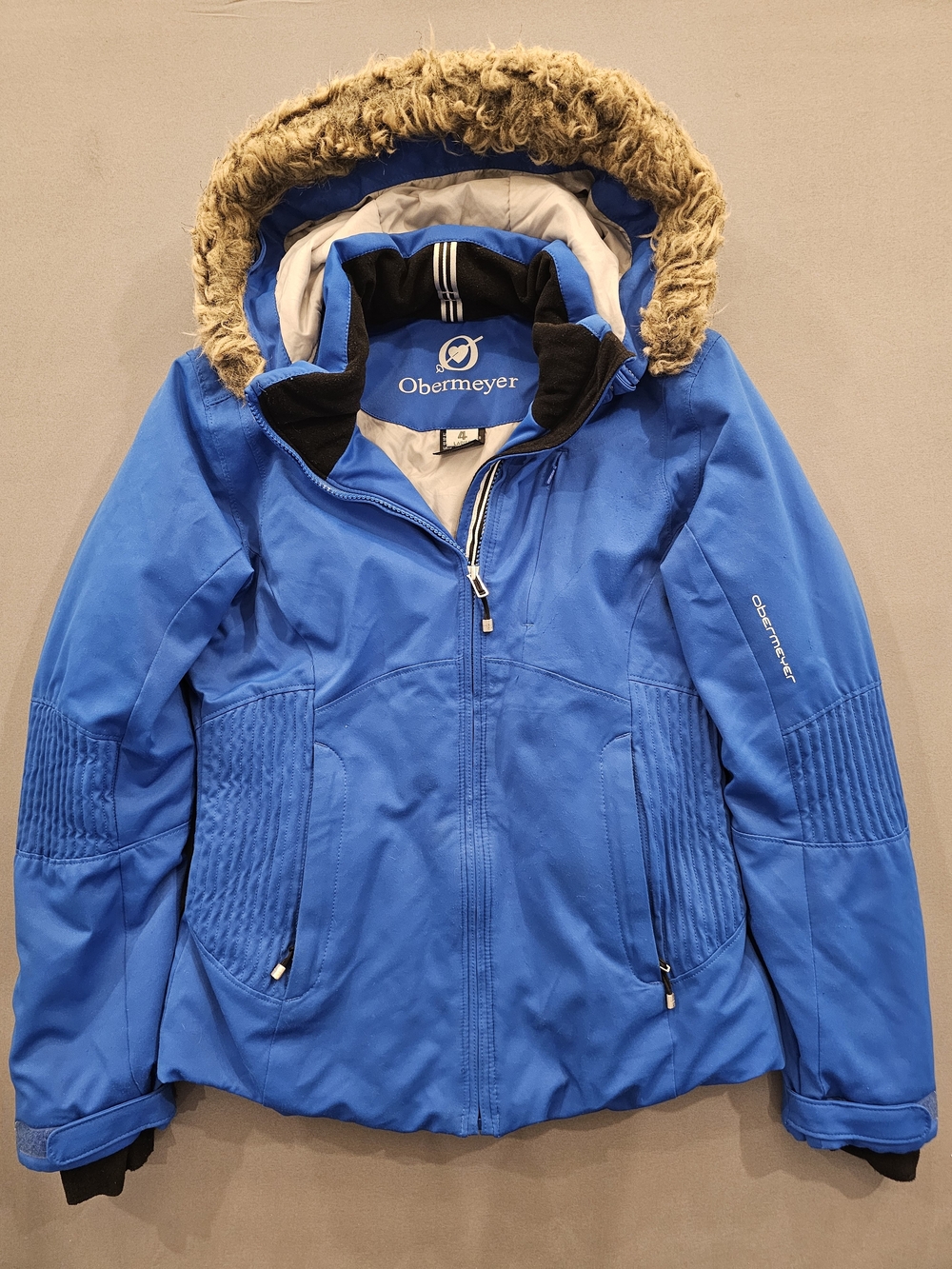 Obermeyer Blue Hooded Ski Jacket Faux Fur Trim Women's Size 4